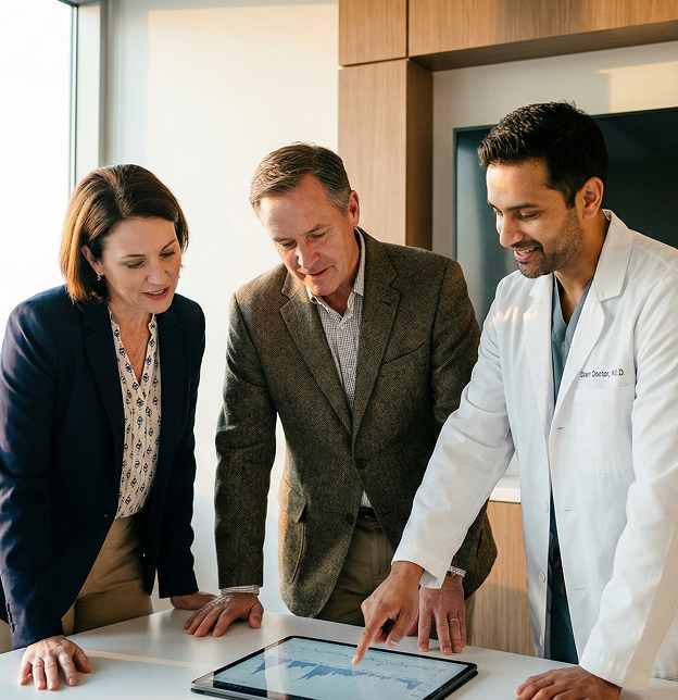 Equipe médica analisando dados